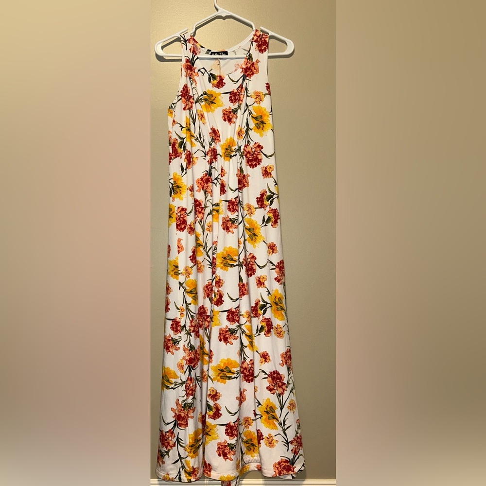 Floral Maxi Dress - White, Red, and Yellow